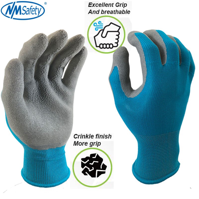12 paar latex werkhandschoenen voor de bouw, industriële veiligheidshandschoenen voor de handen, werkman: Nm1350f-  bl / M