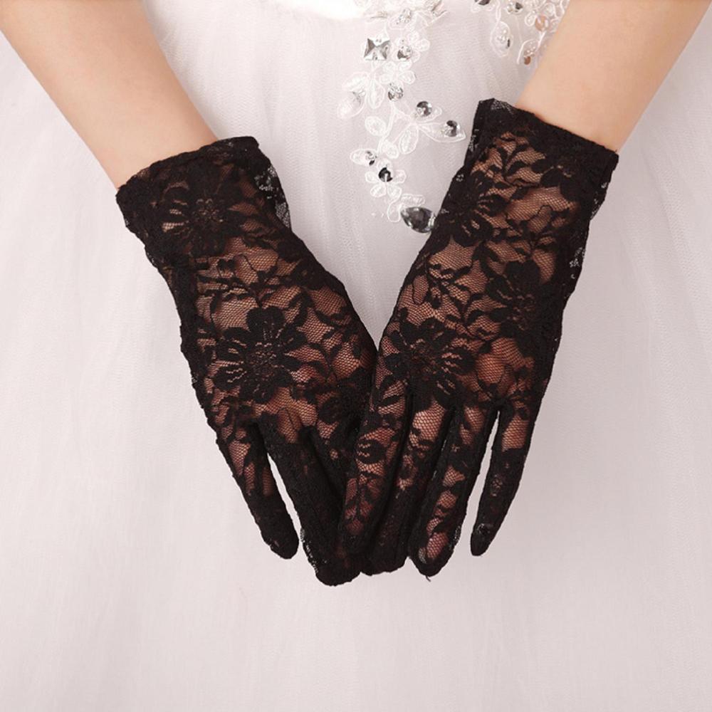 Guantes de encaje cortos para boda, guantes clásicos de , longitud de muñeca corta para vestido de a juego: Negro