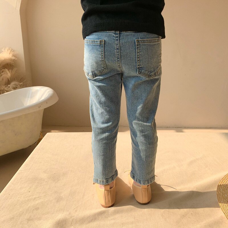 2021 primavera nuovo stile coreano neonate pantaloni di Jeans tinta unita bambini Jeans Skinny pantaloni Casual per bambini All-match