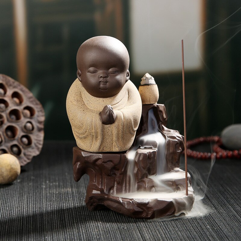 With 10Cones The Little Monk Censer Home Decor Small Buddha Incense Holder Backflow Incense Burner Use In Home Teahouse: Light Grey