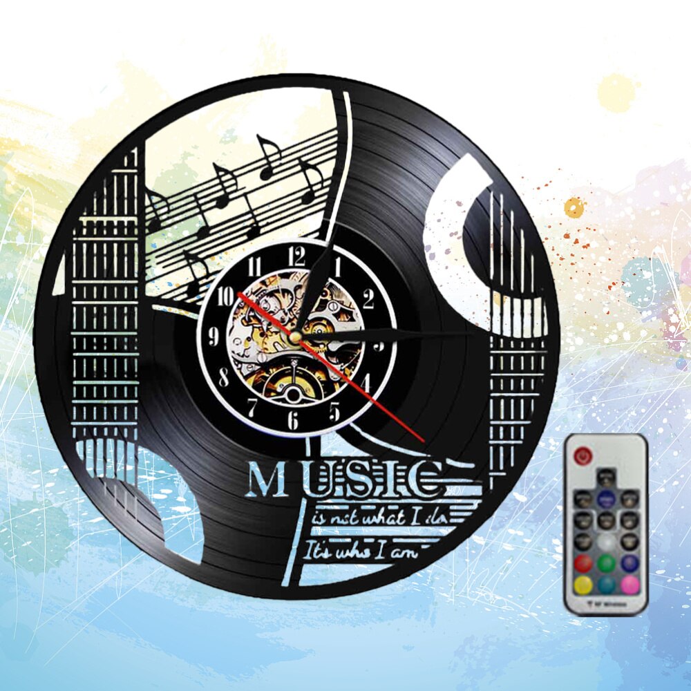 Vinyl Record Wall Clock Musical Note Instrument Wall Clock Wall Hanging Clock (without Lamp Shipment without Battery): Black 1