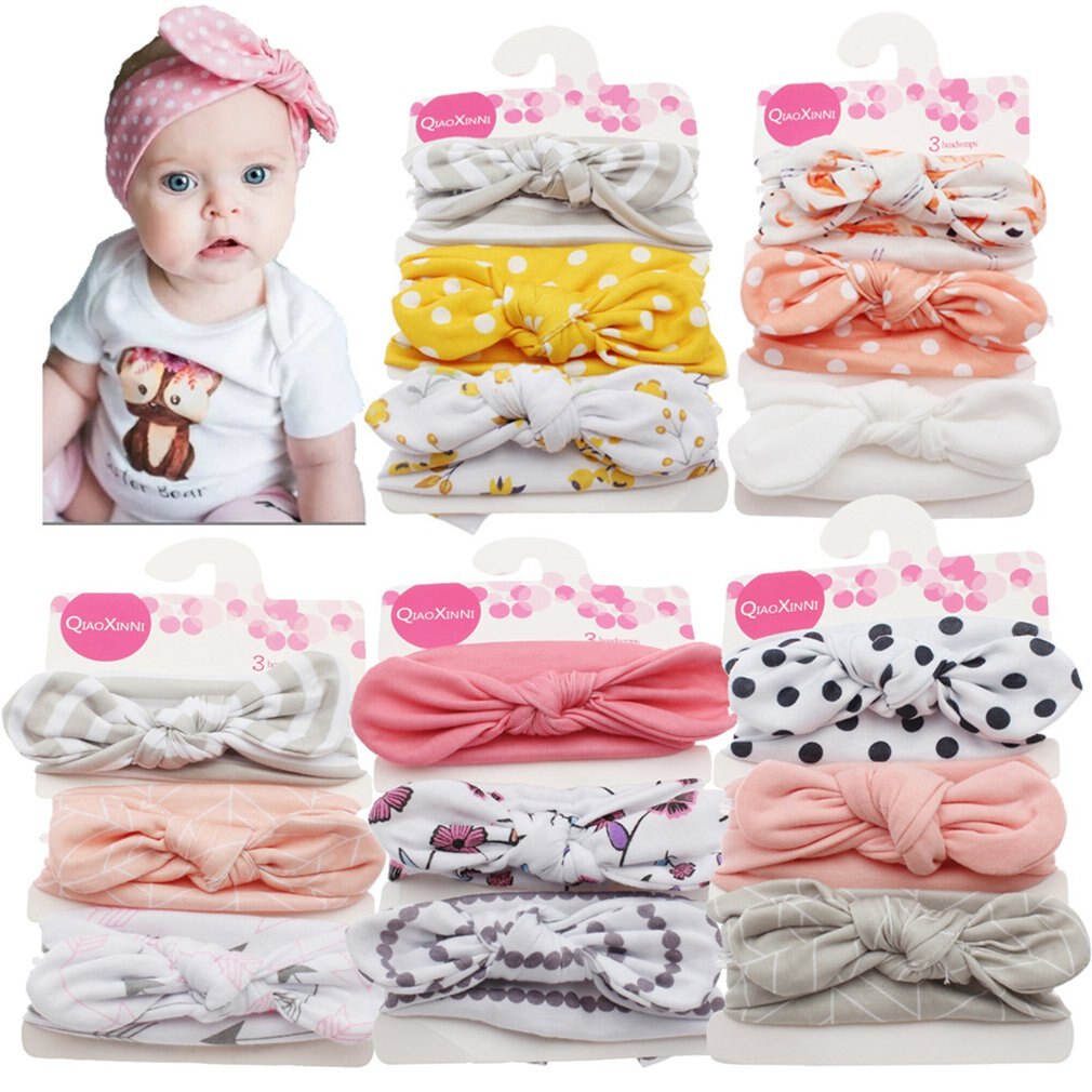 3 teile/satz Baby Baumwolle Bogen Stirnband Newborn Weiche Bowknot Headwrap Mädchen Kinder Haar Bands Set