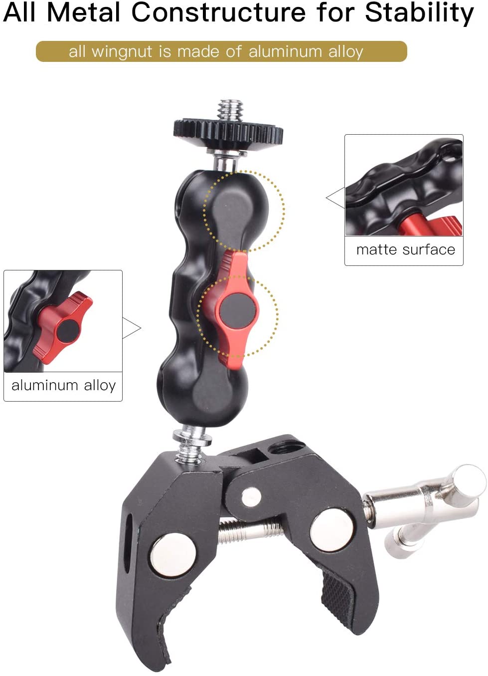 Camera Mount Clamp with 360° Ballhead Arm, for DSLR Camera/Field Monitor/LED