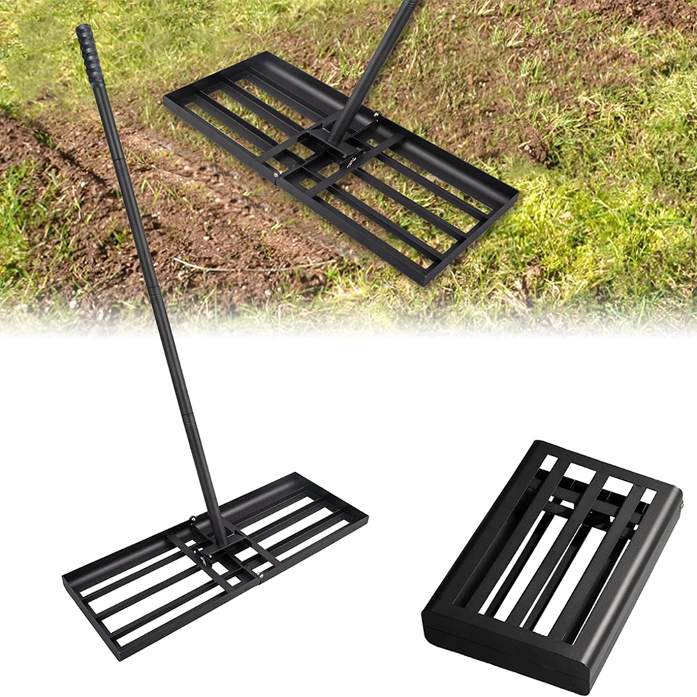 Rastrillo nivelador de césped de 75cm, herramienta de jardín con mango Extra largo para preparación de superficies de césped, acero inoxidable