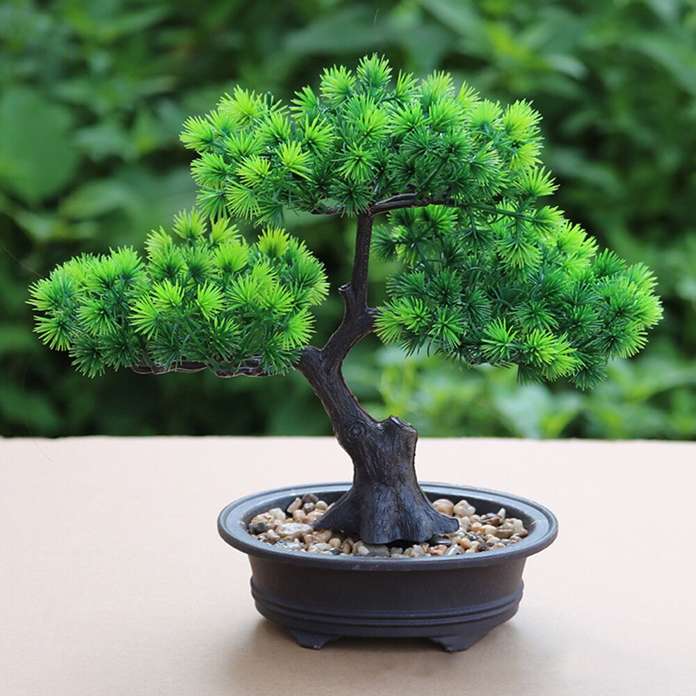 1pc kunstig bonsai lite grønt tre med potteplanter furu kunstig potteplante ornamentr plante kunstig plante kontor