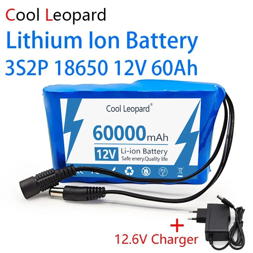 18650 12V Rechargeable Battery Portable 60000mAh 3S2P Lithium Ion Battery Pack For Electronic Types LED Lamp Light Backup Power