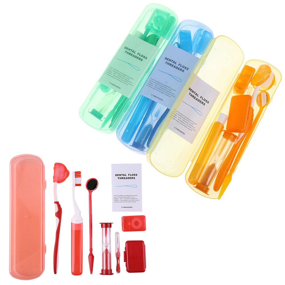 8Pcs/Set Dental Care Orthodontic Tools Kits Oral Hygiene Toothbrush + Interdental Brush + Mouth Mirror + Floss + Protective Wax
