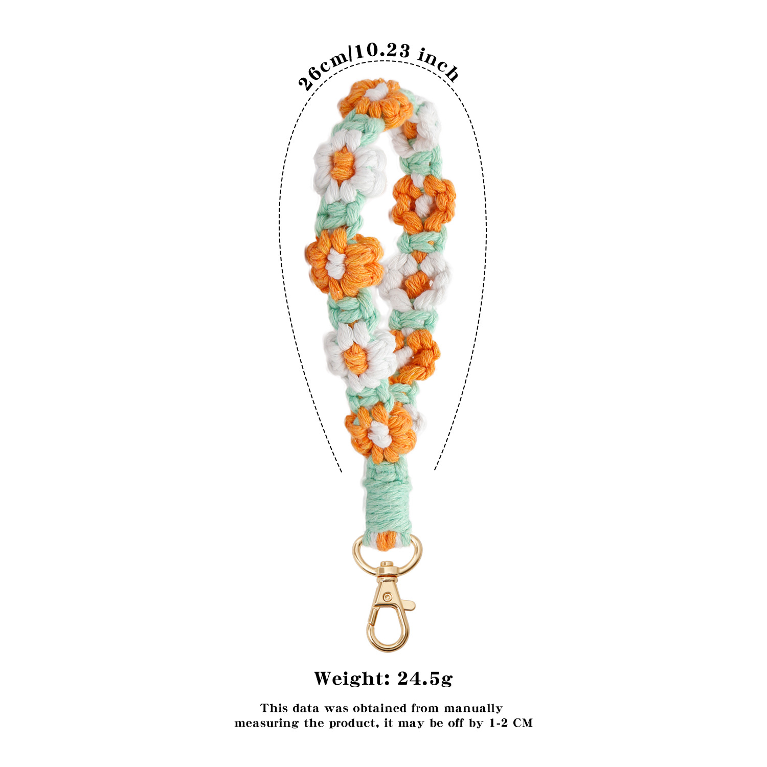 Cordão de Flor de Margarida em Crochê, Alça de Pulso Antiperda para Telefone, Mulheres e Meninas, Pingentes para Bolsa Feitos à Mão, Porta-chaves, Presentes: Imitação de ródio chapeado