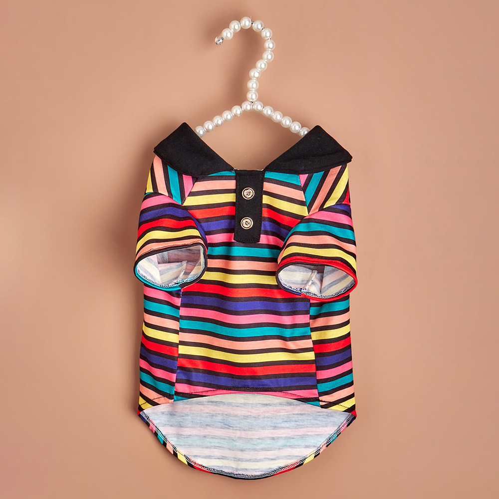Polo deportivo a rayas para cachorros, ropa para mascotas de primavera y otoño para perros pequeños, jerséis de Bichon maltés Schnauzer, ropa para mascotas: L / Negro