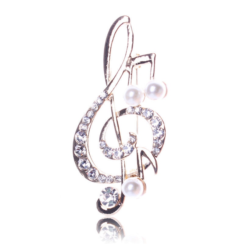 Frauen Strass Musik Hinweis Schal Brosche Rose Gold Violinschlüssel Pin Schmuck