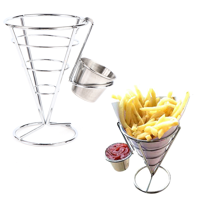 1 Set Stainless Steel French Fry Stand Cone Basket Holder for Fries Fish and Chips and Appetizers Kitchen Accessories Organizer