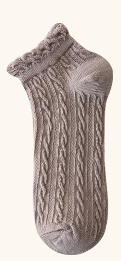 Calcetines de algodón de estilo japonés para mujer, calcetín con volantes, Color liso, negro y blanco, coreana: light coffee-short