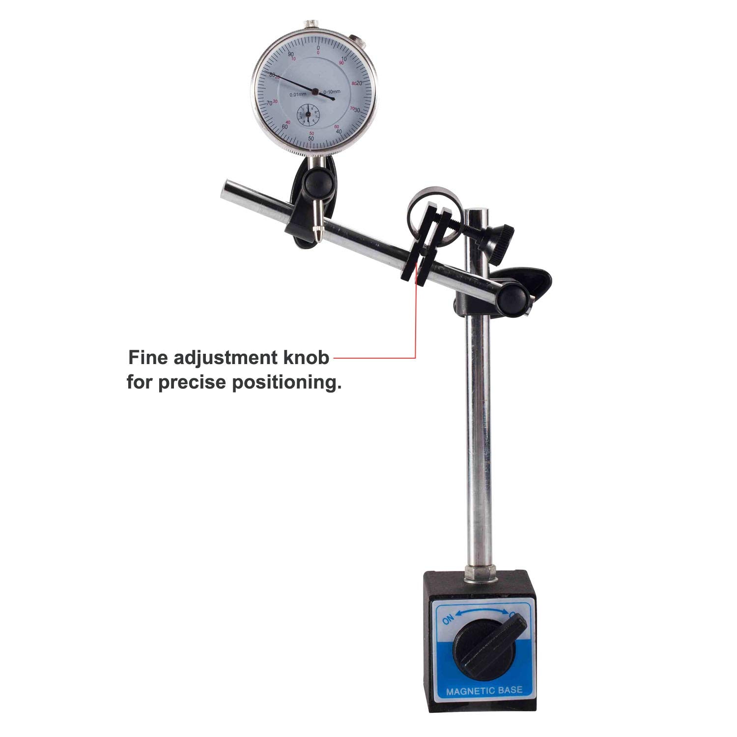 3pcs/set Dial Indicator Magnetic Base Holder Fine Adjustable Long Arm 0-10mm Tester Gage Gauge 0.01mm