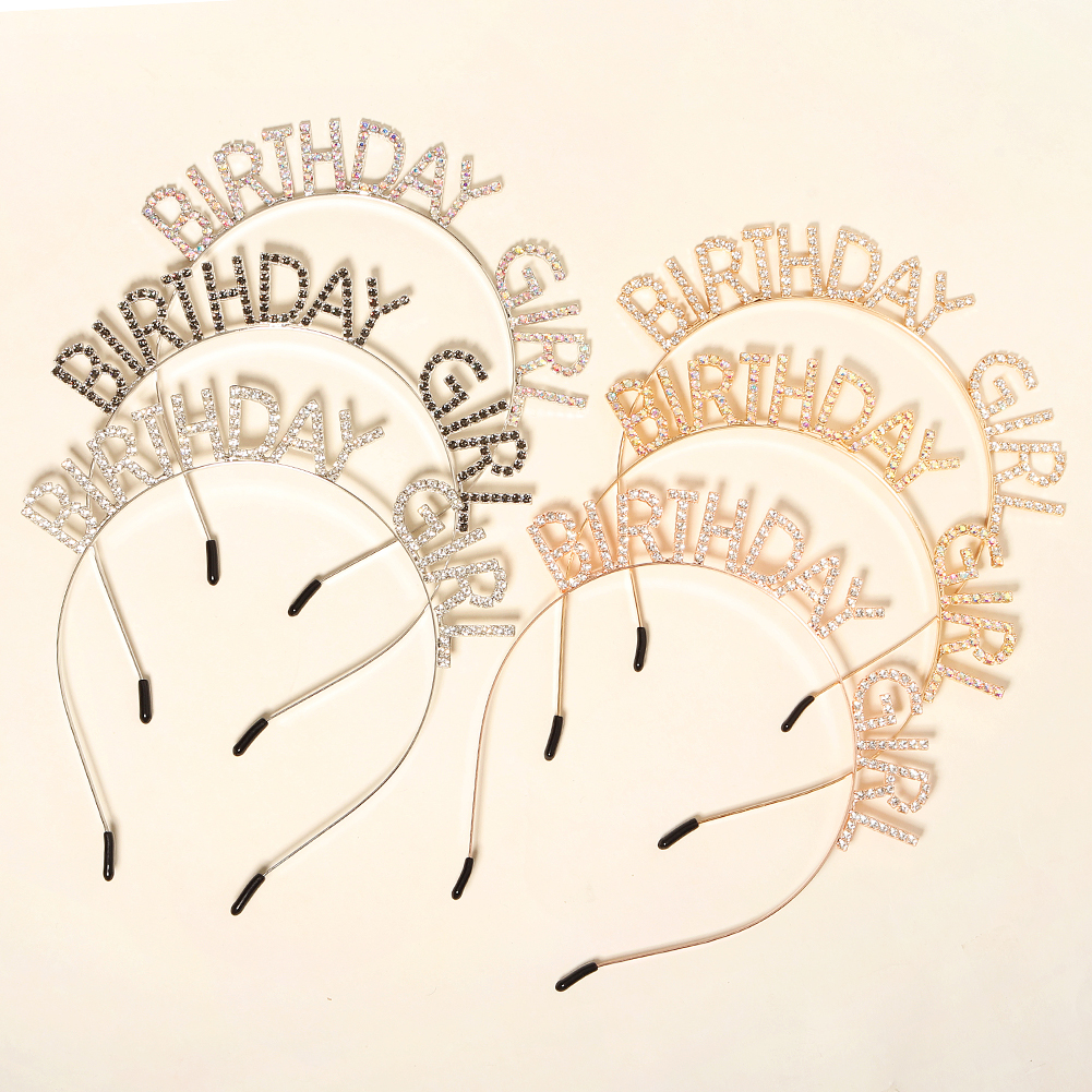 Diadema de feliz cumpleaños con letras en inglés y diamantes de imitación brillantes para mujer, Material de aleación de Zinc, joyería de , accesorio Popular para el cabello