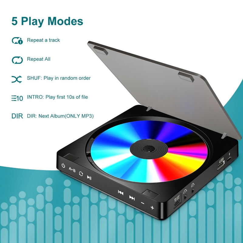 Tragbarer cd-player mit zwei kopfhöreranschlüssen, kontaktknopf-wiedergabegerät, wiederaufladbar, stoßfest, lcd-display