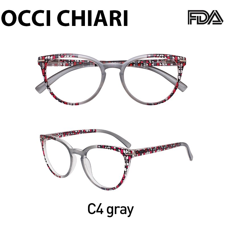 OCCI CHIARI, gafas de luz azul, Marcos cristal óptico gafas Vintage para mujer, gafas de ordenador transparentes, gafas graduadas para miopía, Marco óptico: C4 gray