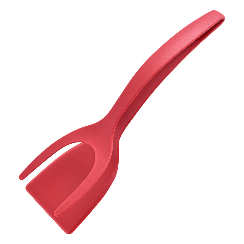 2 In 1 Shovel Clip Silicone Grip Flip Tongs Egg Steak Spatula Tongs Clamp Pancake Fried Turners Cooking Tool Kitchen Accessories: Red