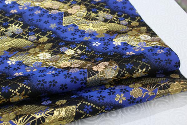 CF70 1 Yard Japanese Style Silk Brocade Jacquard Fabric Kimono Clothing Fabric Korean Style Cushion Cover Fabric DIY Fabric: 4 black blue