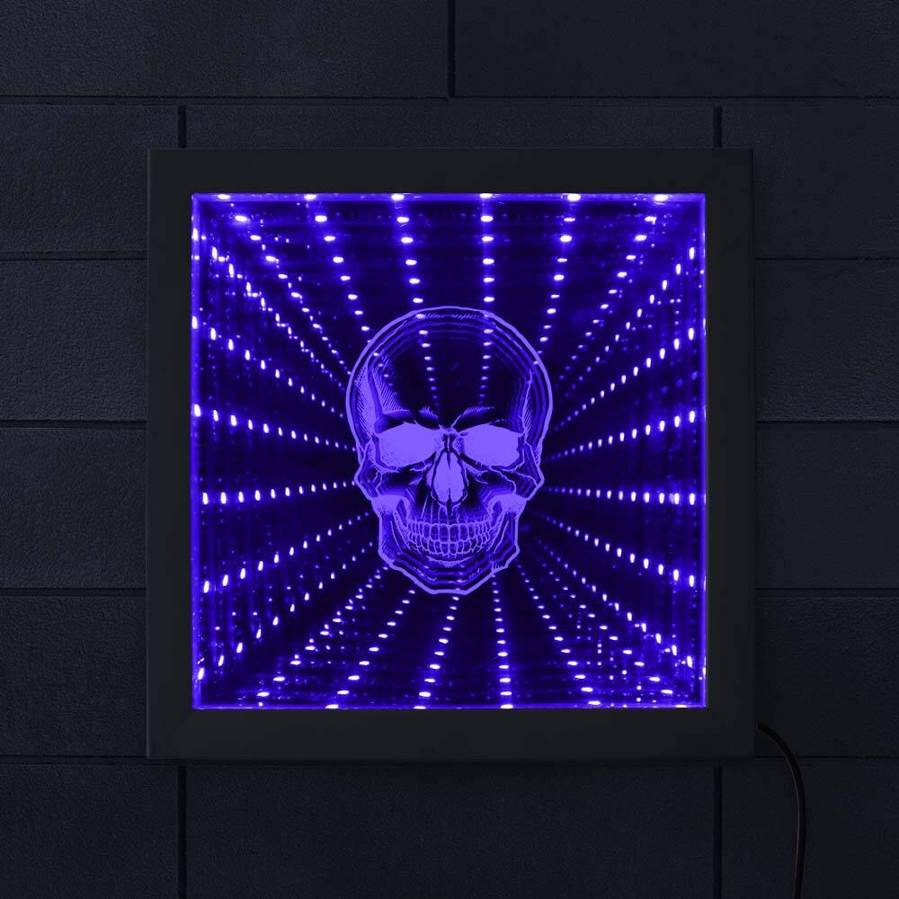 Horreur tête de crâne tenture murale infini miroir mort os squelette Tunnel Vision miroir éclairé Halloween fête décor cadre