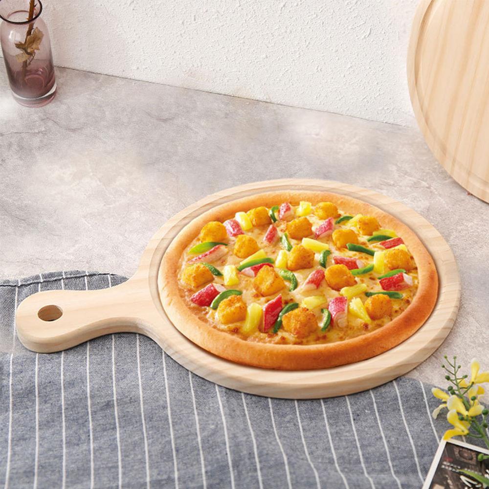 Wooden Round Pizza Board Wooden Tray Western Food Cut Bread Steak Cake Solid Wood Pizza Board Bottom Support Pizza Board