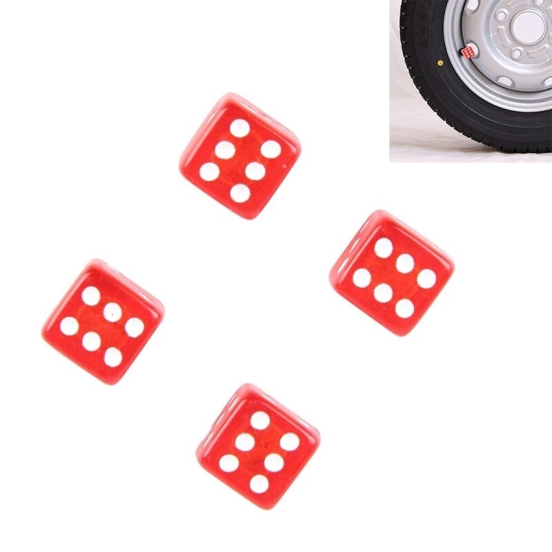 Bouchon Valve Pneu Voiture rouge Forme de dé plaqué en plastique 4PCS Universel Tire Stem Cap