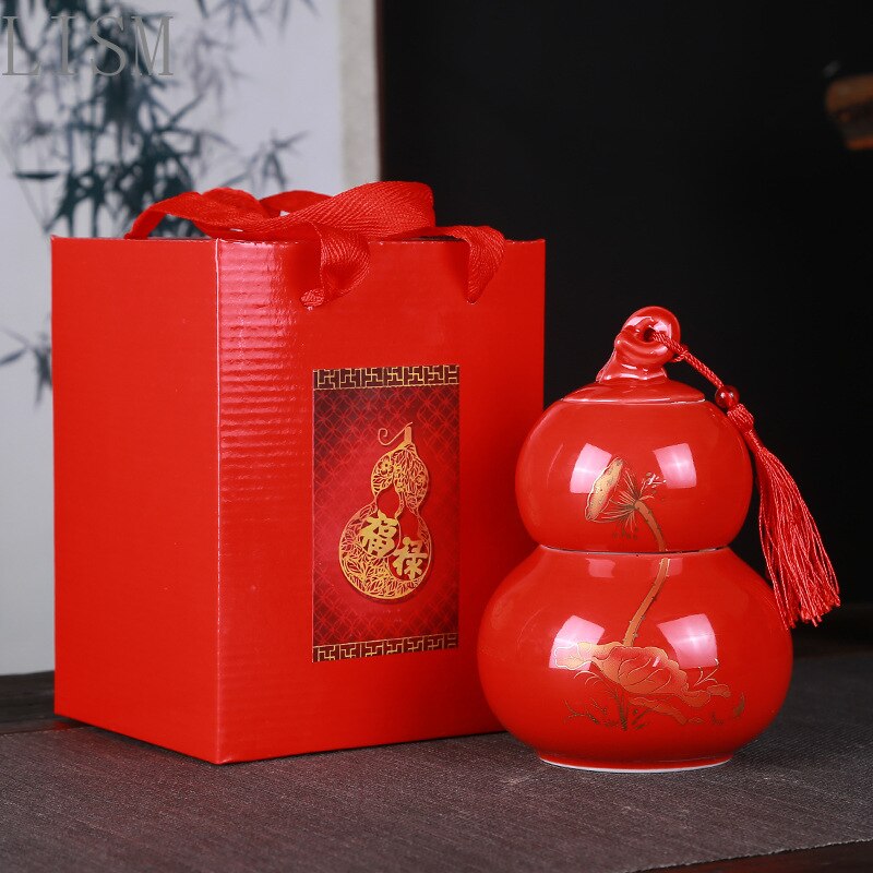 Factory direct features Fulu ceramic tea jar storage jar festive set high-end box