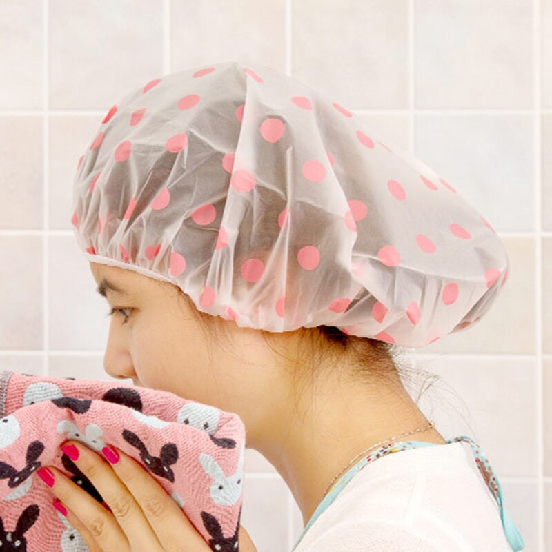 1PC Wave Point Shower Cap Thick Double Waterproof Shampoo Cap Oil-proof Elastic Bath Supplies Bathroom Accessories