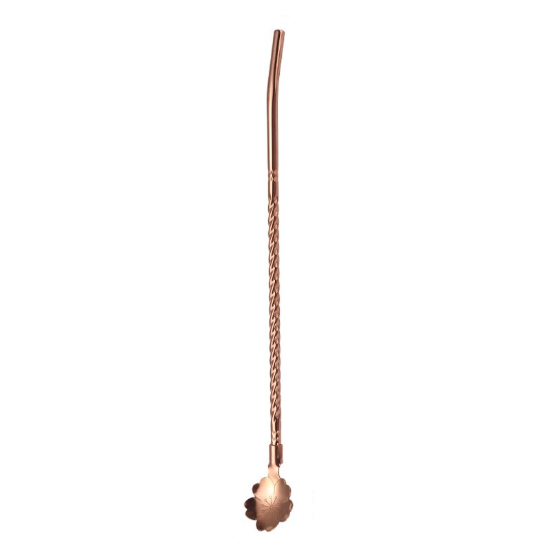 Cuillère en paille Rose torsadée, 1 pièce, fleurs de cerisier, longue paille dorée Portable réutilisable en acier inoxydable, cuillère à remuer pour Cocktail et café
