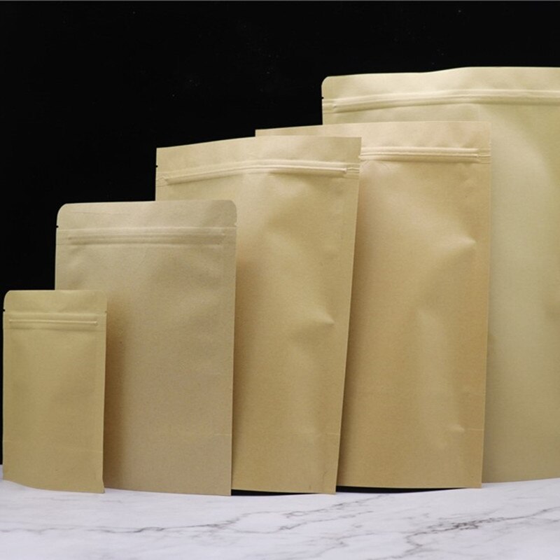 10 stuks/lot kraft papieren zakken gedroogd voedsel fruit thee verpakking zakjes koffie zaden snoep hoge afdichting rits sta b