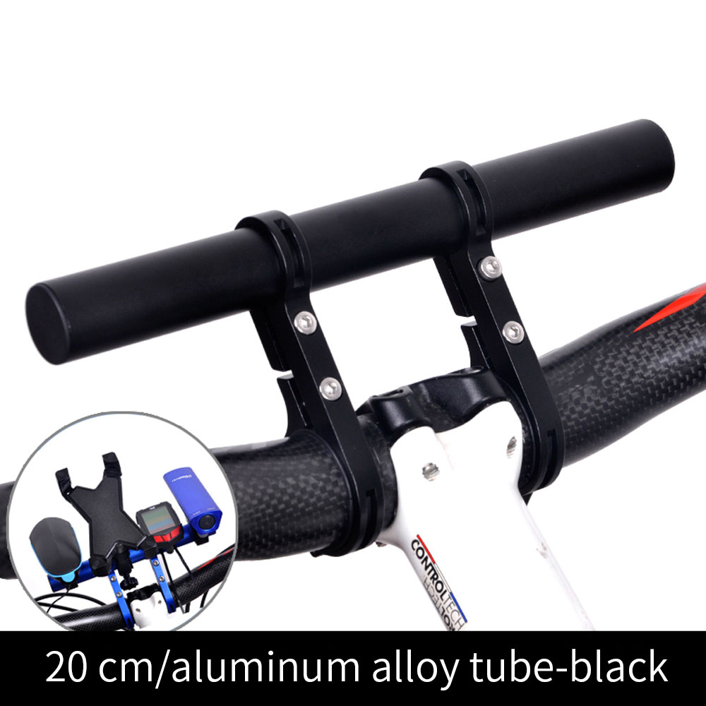 20CM Bike Handlebar Extender MTB Bicycle Bracket Bike Stem Tube Extension For Speedometer Headlight Phone Rack Light Lamp Holder: Double-black