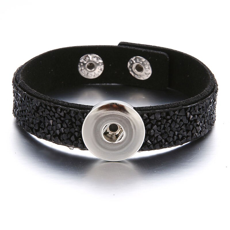 Mode Kristal Strass Fluwelen Snap Armband 18Cm Fit 18Mm Snap Knoppen Snap Sieraden SE0210: black