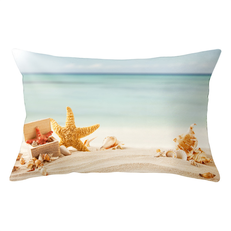 Summer Beach Pillow Case Starfish Sea Snail Shell Cushion Cover Sofa Home Decoration Landscape Polyester: Yellow