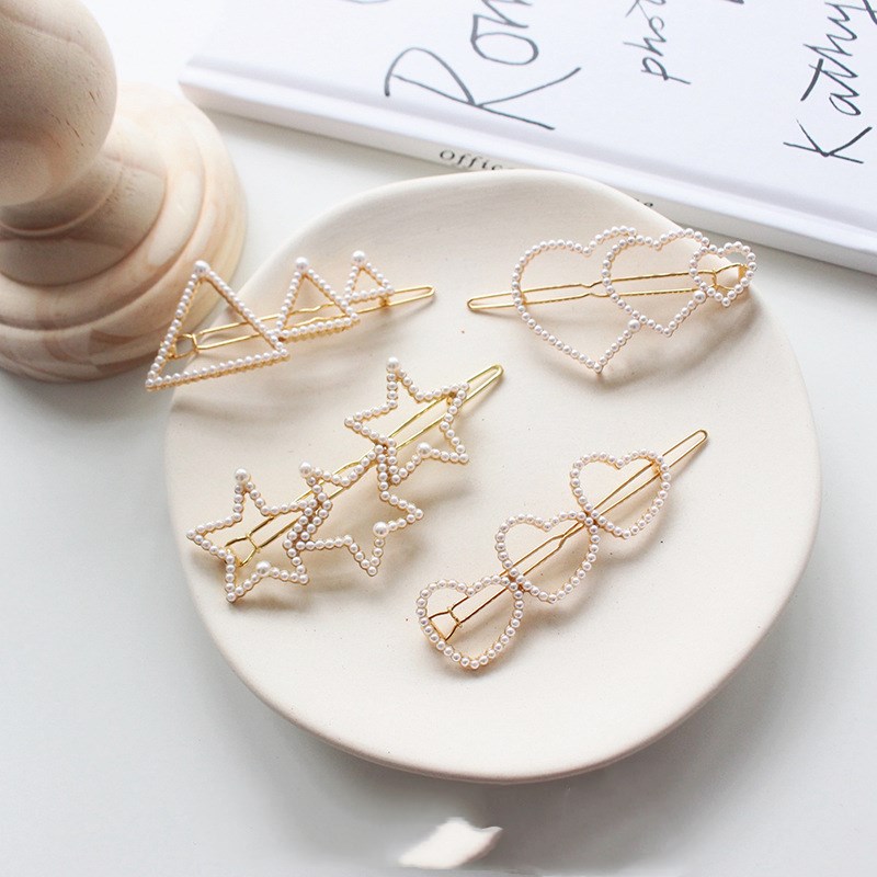 Mode Vrouwen Volledige Parel geometrische Haar Clips liefde ster Netto rood kant clip pony clip kaart haarspeld Baret haar accessoires