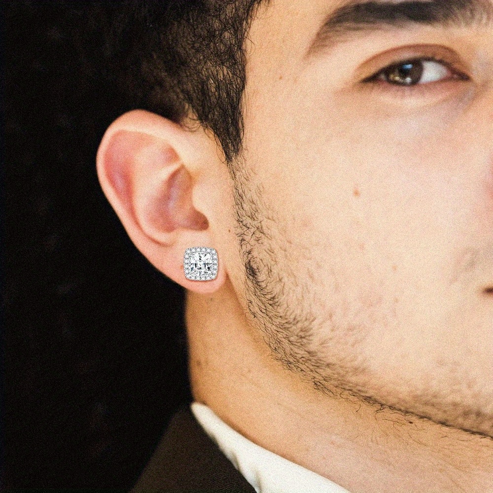 1 Pair Silvery Cubic Zirconia Stud Earrings Round Square Diamonique Stud Earrings Set for Women Men