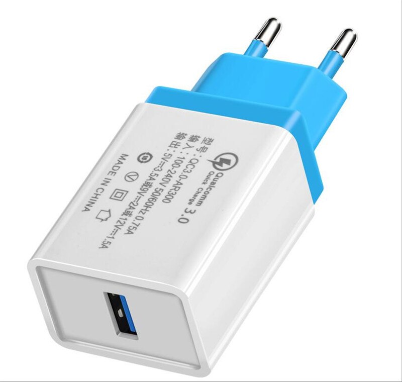 5V 3A Carica Rapida di CONTROLLO di qualità 3.0 USB STATI UNITI UE del Caricatore Universale Del Telefono Mobile caricatore della Parete del Caricatore Adattatore di Ricarica Veloce Per iPhone Samsung Xiaomi: US Plug / Light Blue