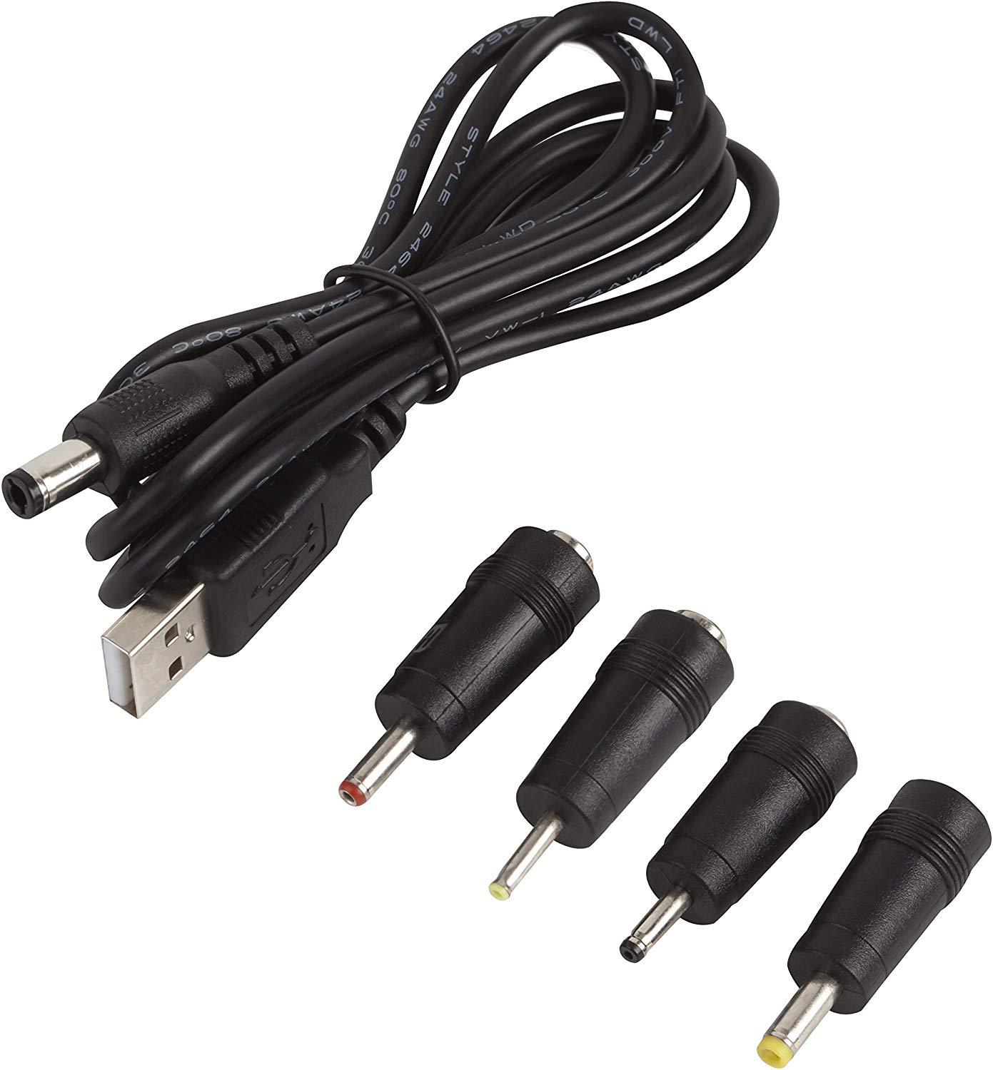 Dc-kontakter för små elektronik och enheter universal 5.5 x 2.1mm jack  to 4 pluggar 4.0 x 1.7mm, 3.5 x 1.35mm, 3.0 x 1.1mm, 2.5 x 0.7mm med 1x kablar 5.5 x 2.1mm till usb  (4 tips  +1 kabel ),3ft