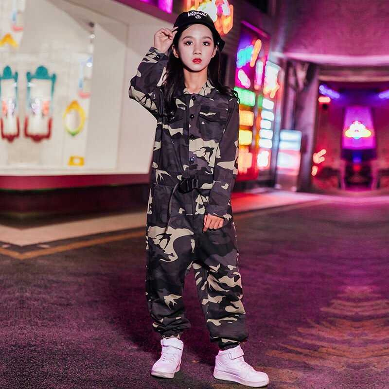 Children Hip Hop Dance Costume Kids Camouflage Onesie Hiphop Jazz Dance Outfit Girls Performance Clothing Wear BL3360