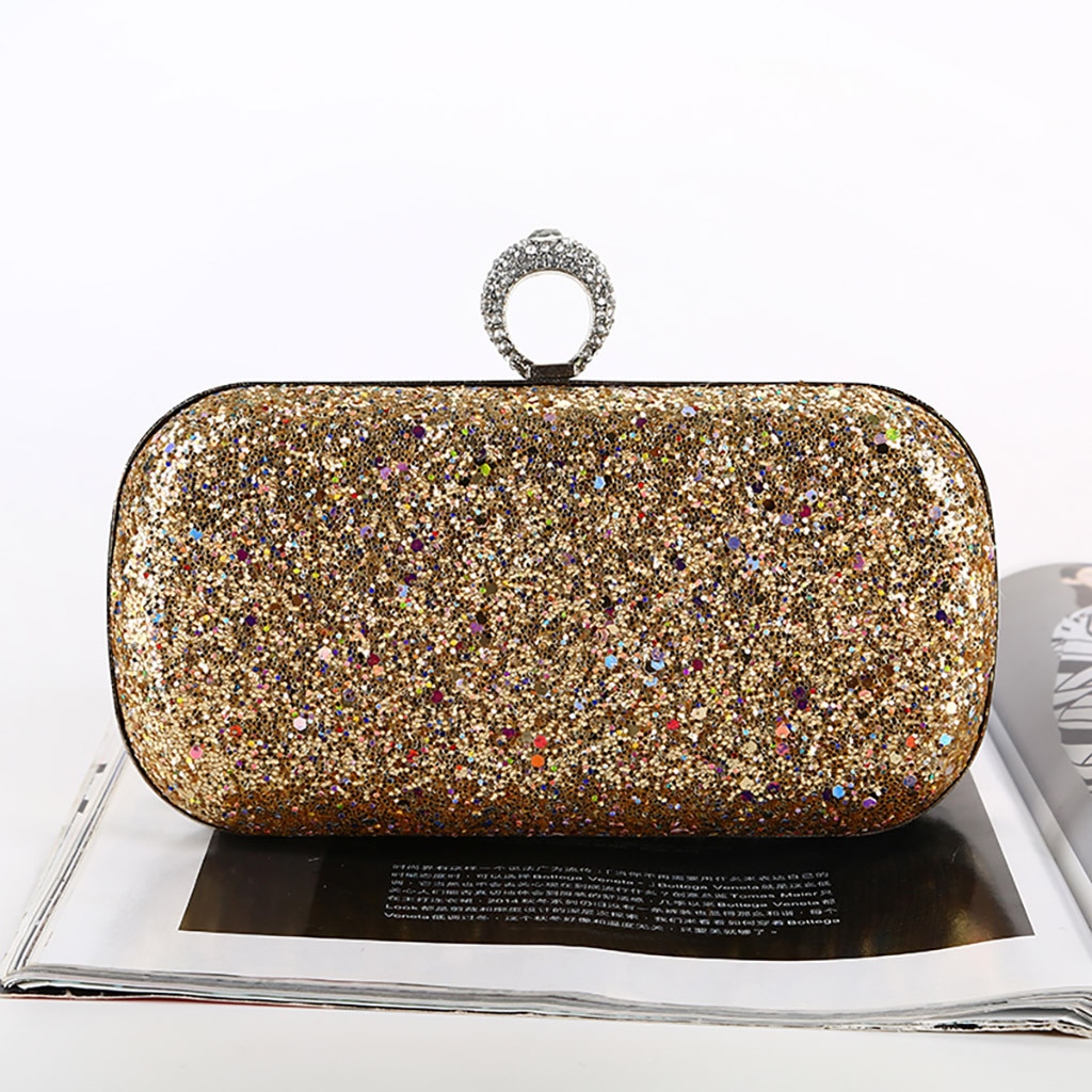 Golden Evening Clutch Bag Women Bags Wedding Shiny Handbags Bridal Metal Bow Clutches Bag Chain Shoulder Bag#a3