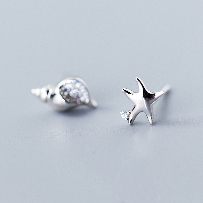 INZATT Reale Dell&#39;argento Sterlina 925 Asimmetrico Geometria Orecchini Con Perno Per La Donna di Modo Del Partito Conch starfish sveglio Gioielleria Raffinata Regalo: Silver