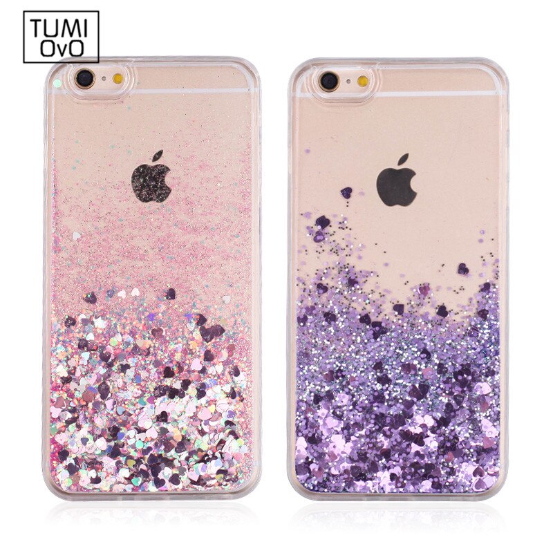 Nouvelles amours coeur paillettes étoiles dynamique liquide Quicksand souple téléphone coque arrière pour iPhone 6 6S 6plus 7 7plus 5 5S 5SE