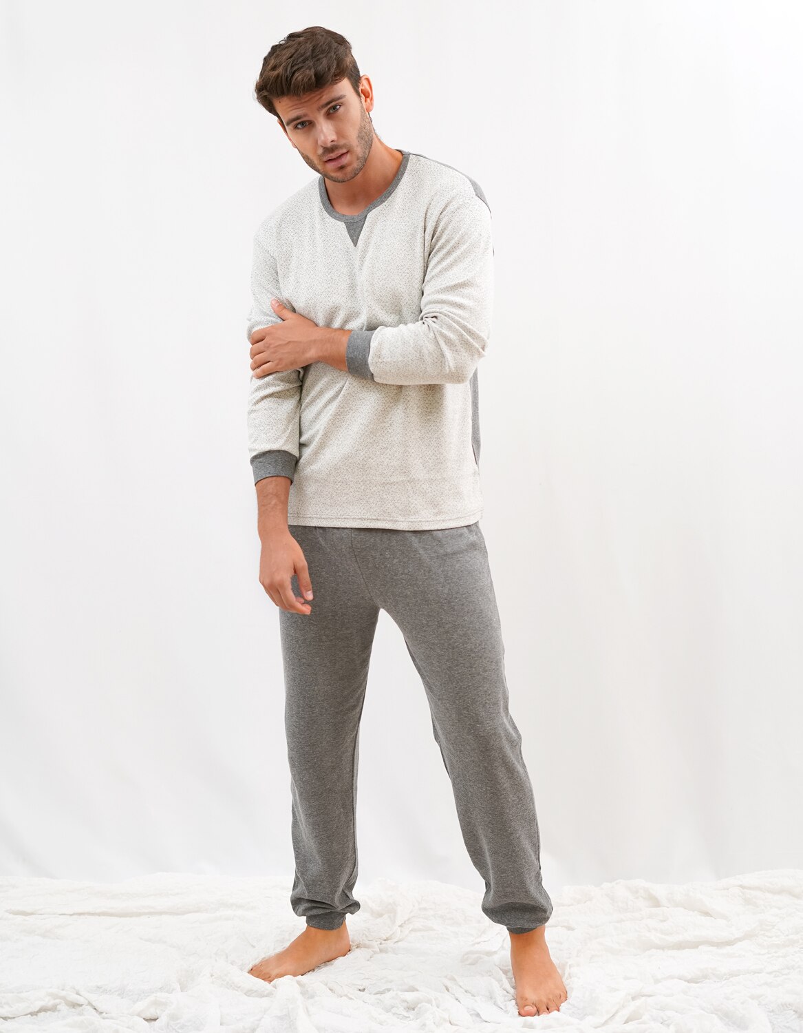 Babelo Homewear - Pijama de hombre – Conjunto de pijama de hombre de algodón ✨ - Pijama de hombre de invierno largo tonos grises