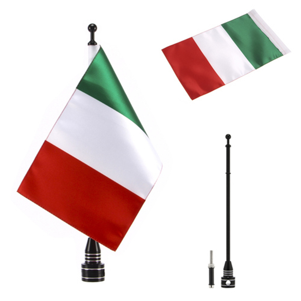 Mât de drapeau latéral réglable universel pour moto, 6x9 pouces, en Polyester, 8 drapeaux de pays pour la plupart: Italy black