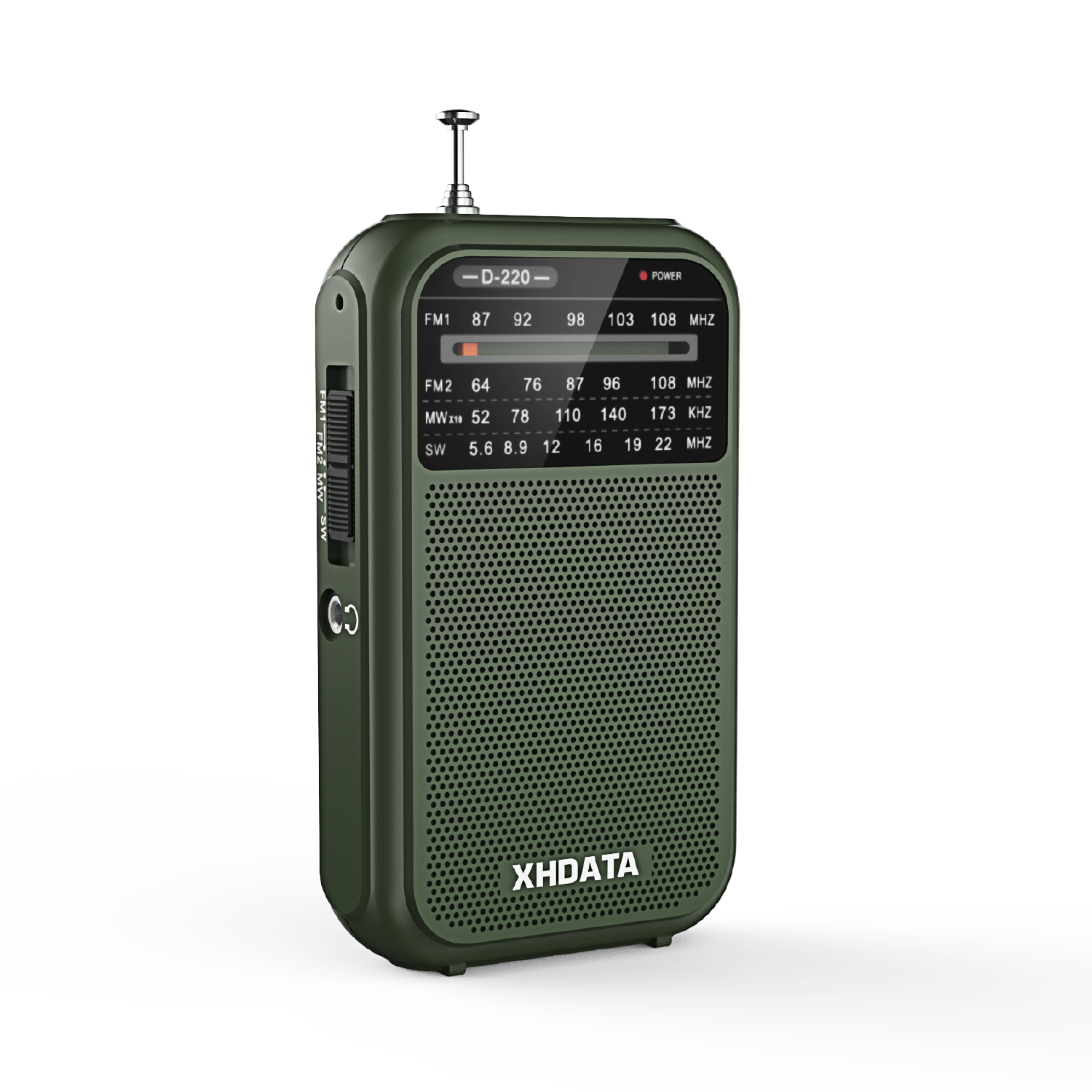 XHDATA D-220 Vintage Retro Radio FM 1-2/MW (9K/10K) /SW 4-pasmowe przenośne radio kieszonkowe o wysokiej czułości DSP Radio cyfrowe D220: green