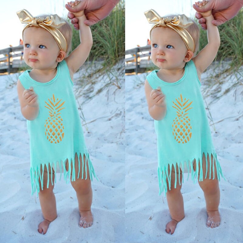 Dejlig frugt ærmeløs børn småbørn baby pige prinsessekjole sommer strandtøj fest tank veste