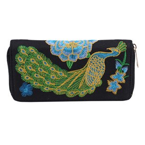 Etniczny o dużej pojemności zamek pawie hafty kobiety długi portfel retro portmonetka na co dzień sprzęgła etui na telefony: B05