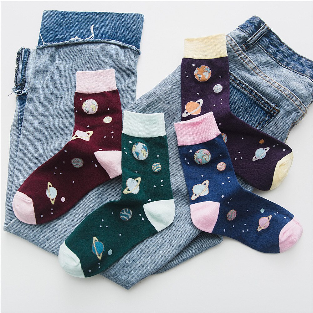 Chaozhu Onoverwinnelijk Schoonheid Meisje Leuke Chic Puss Katoen Roze Paars Cartoon Planeet Sokken Herfst Winter Kawai Super Sokken Dame
