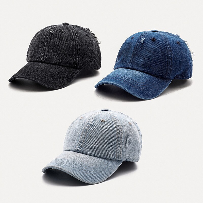 Casquette de Baseball en Denim délavée unisexe, chapeau ajustable avec trous déchirés, style hip hop, idéal pour les sports de plein air