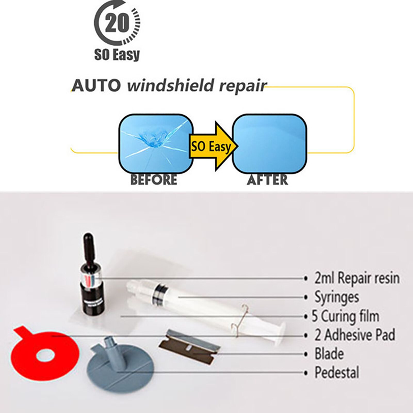 Windshield Repair Kit Car Window Glass Repair Resin For Windshield &amp; Windscreen Car Glass Auto Window Quick Fix Tool Set For