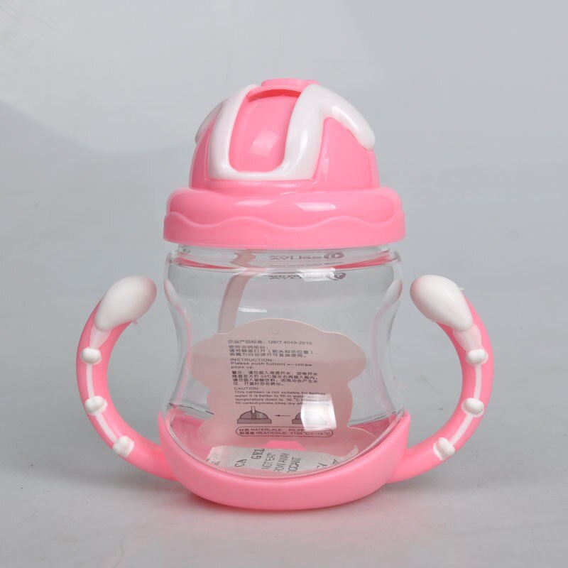 Cute baby fodring cup 320ml med halm børn lære fodring drikkeflaske med håndtag børn træning cup: S