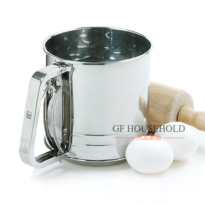 Large baking flour cup powdered sugar sieve hand fine stainless steel double screen 1000ml